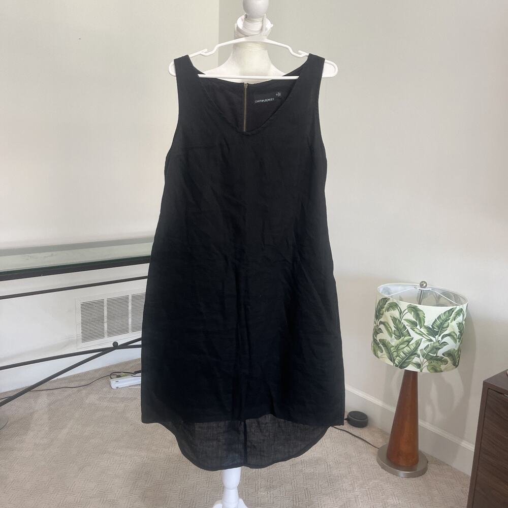 Cynthia Rowley 100% Linen Size 12 Black Dress Classic Preppy Tank Lined Scoop